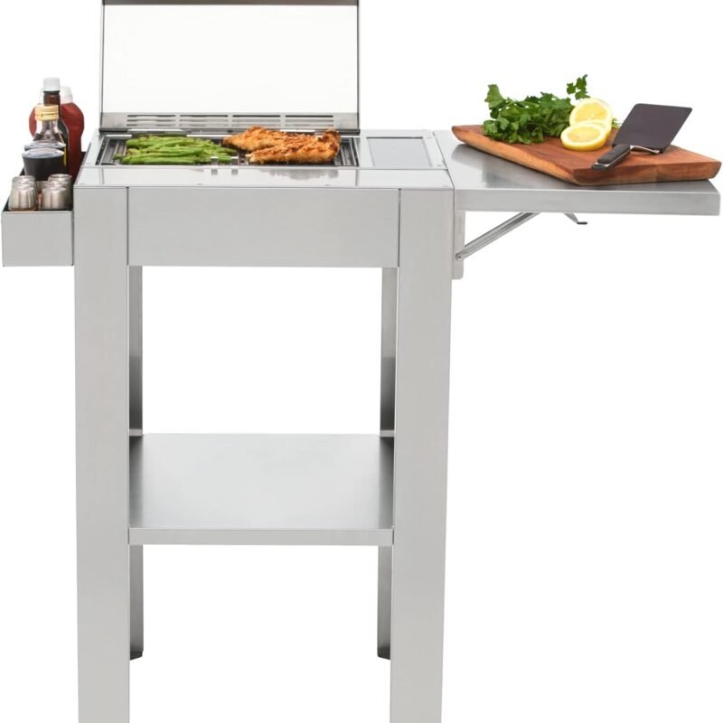 KENYON Frontier Touch Control Electric Grill with Stand, Stainless Steel, Single Burner, Freestanding Grill, UL Approved for Indoor and Outdoor Use, Disposable Drip Tray, Auto Shut Off, 120V