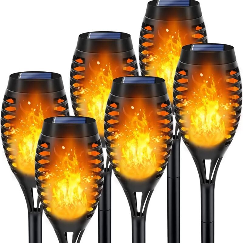 Outdoor Solar Lights, 6Pack Solar Torch Lights with Flickering Flame, Solar Garden Lights Waterproof, Solar Powered Outdoor Lights for Yard, Solar Tiki Torches for Outside-Pathway Garden Decor
