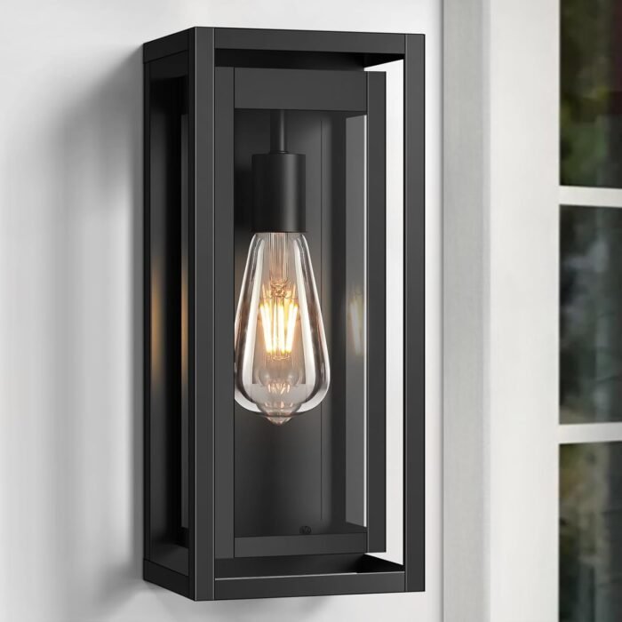 15" Large Outdoor Wall Lights, 2 Pack Matte Black Outdoor Sconces, Modern Waterproof Exterior Lighting Fixtures with Clear Glass Shade for Front Door, Porch, Garage - Image 6