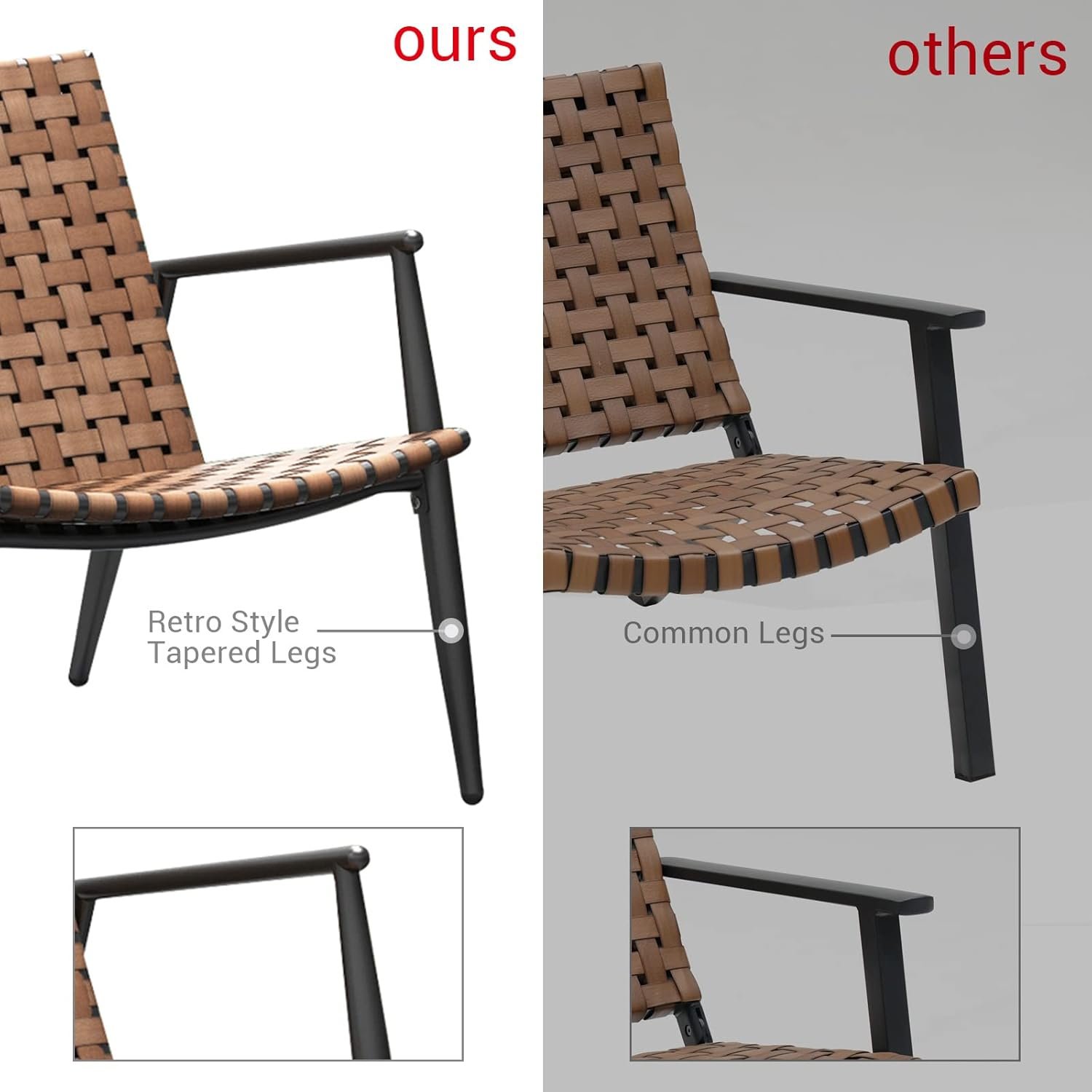 Grand patio Outdoor Bistro Set 3 Pieces Leather-Look Wicker Patio Chairs Set Powder Coated Aluminum Frame with Outdoor Chairs Set of 2 and Side Table for Garden Backyard Balcony Brown - Image 2