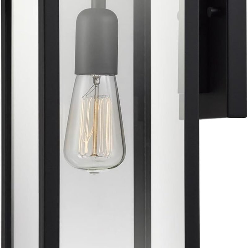 Globe Electric 44176 Bowery 1-Light Outdoor and Indoor Wall Sconce with a Matte Black Finish and Clear Glass Panes Shade, Weather Resistant Technology