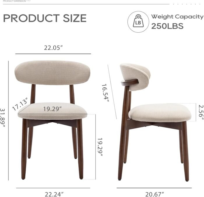COLAMY Wooden Dining Chairs Set of 6, Modern Fabric Upholstered Dining Room Chair, Farmhouse Kitchen Side Chairs with Foot Pegs, Beige - Image 2