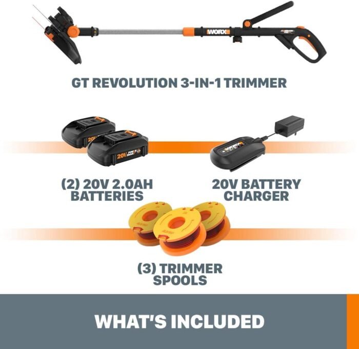 Worx String Trimmer/Edger/Lawn Mower 3-in-1 Grass Trimmer GT Revolution 20V 12" (2 Batteries & Charger Included) WG170 - Image 5