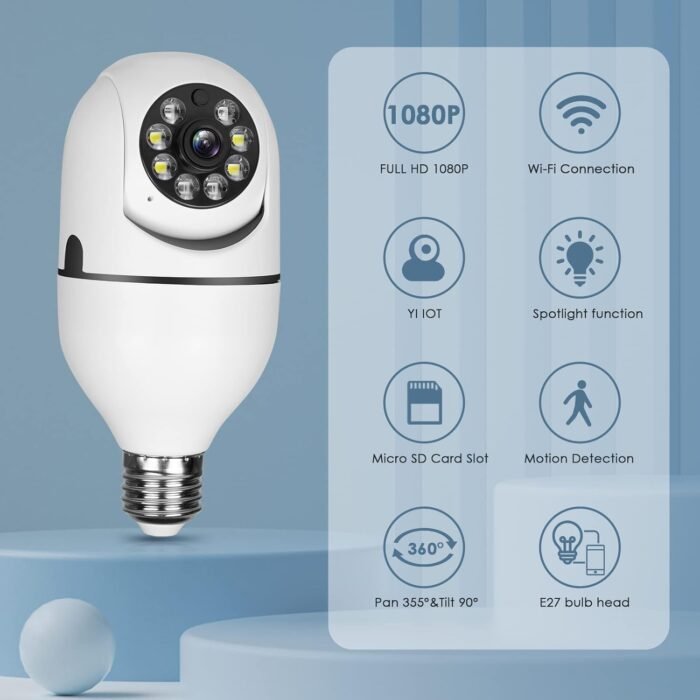 UPULTRA Light Bulb Camera Security Camera 2packs 1080P Wireless WiFi Outdoor Home IP Camera E27 360 Degree Panoramic,Motion Detection and Alarm,Two-Way Audio,Night Vision - Image 2