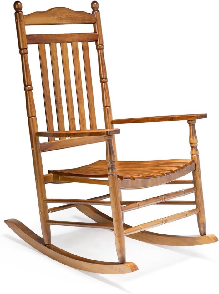 VINGLI Wooden Rocking Chair Outdoor, Patio Rockers with High Back, Support 450 LBS Rocking Chairs, for Porch, Patio, Balcony, Garden, Yard (Oak, 1 PC)