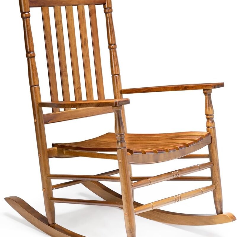 VINGLI Wooden Rocking Chair Outdoor, Patio Rockers with High Back, Support 450 LBS Rocking Chairs, for Porch, Patio, Balcony, Garden, Yard (Oak, 1 PC)