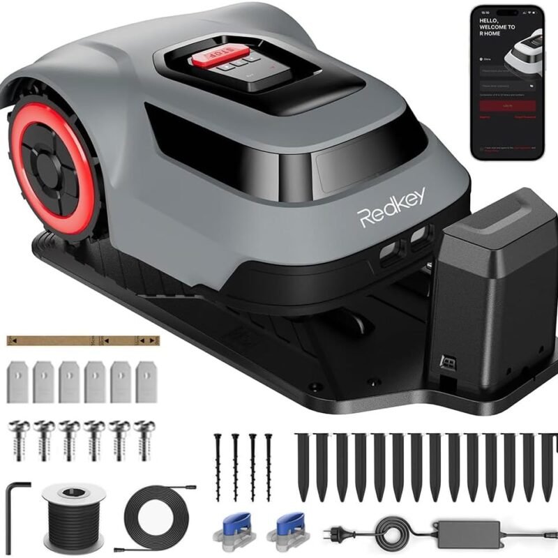 Redkey MGC500 Robot Lawn Mower with 590ft Stable Boundary Wires for 0.12 Acre (1/8 Acre), Auto Mapping & Recharge, 45% Climbing, Automatic Robotic Lawn Mower w/Precise Location & Breakpoint Detection