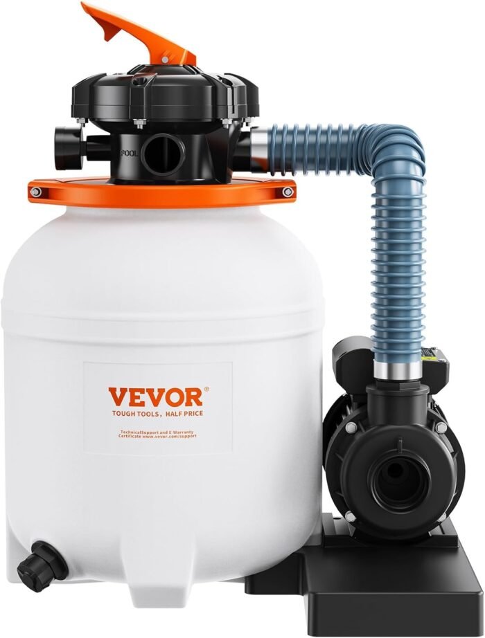 VEVOR 1585 GPH Above Ground Pool Sand Filter Pump, 12 inch 0.35 HP Pool Pumps System & Filters Combo Set with 6-Way Multi-Port Valve & Pressure Gauge, White - Image 9