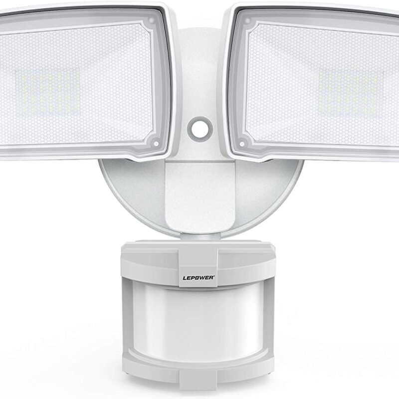 LEPOWER LED Motion Sensor Security Lights Outdoor, 30W 3200LM, 5500K, IP65 Waterproof, 2 Head Motion Detector Flood Light for Garage, Yard, Porch, White (NOT Solar Powered)
