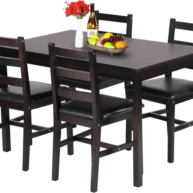 FDW Kitchen Table and Chairs for 4 Dining Room Table Set,Wood Elegant Kitchen Sets for Small Space,Dark Brown