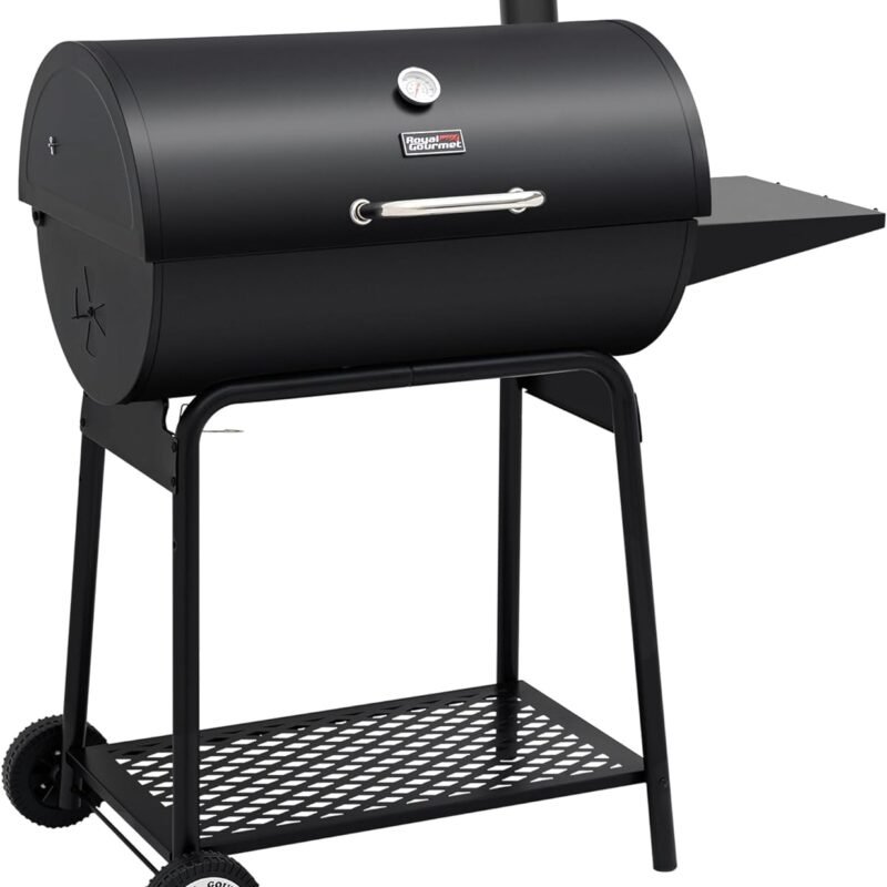 Royal Gourmet CC1830 30 Inch Barrel Charcoal Grill with Side Table, Outdoor BBQ Grill with 627 Sq. In. Cooking Space for Backyard, Patio and Parties, Black