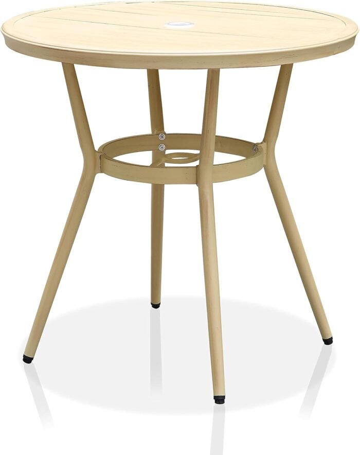 Greemotion Reluss 32-inch Round Weather Resistant Outdoor Patio Dining Table for Porch, Garden, Backyard, Poolside, Natural - Image 3