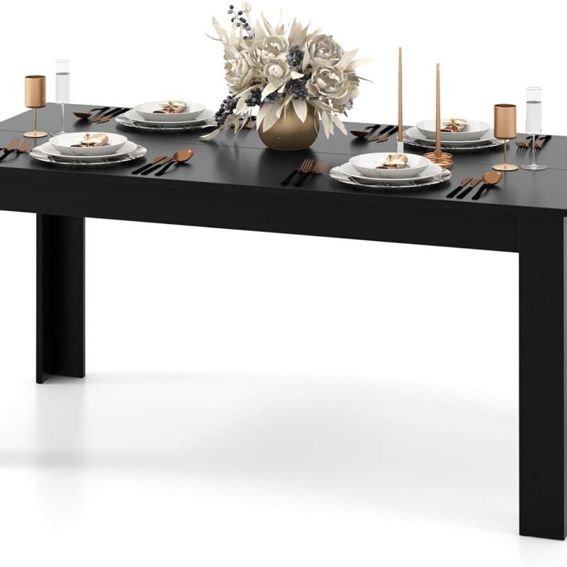 Giantex Dining Table for 6, Wood Rectangular Table, 63" L x 31.5" W x 30" H Large Farmhouse Center Table, Home Furniture Kitchen Table, Modern Dining Room Table, Supporting for 330LBS, Black
