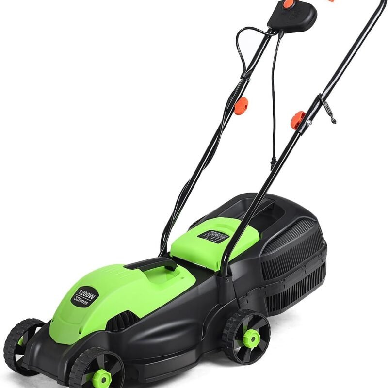Goplus Lawn Mower, 14 Inch 2-in-1 Electric Lawn Mower with Grass Collection Bag, Folding Handle, Adjustable Cutting Height, Corded Push Lawn Mowers for Garden Yard, 12 Amp (Green)