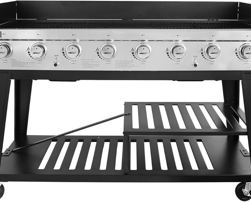Royal Gourmet 8-Burner Gas Grill, 104,000 BTU Liquid Propane Grill, Independently Controlled Dual Systems, Outdoor Party or Backyard BBQ, Black