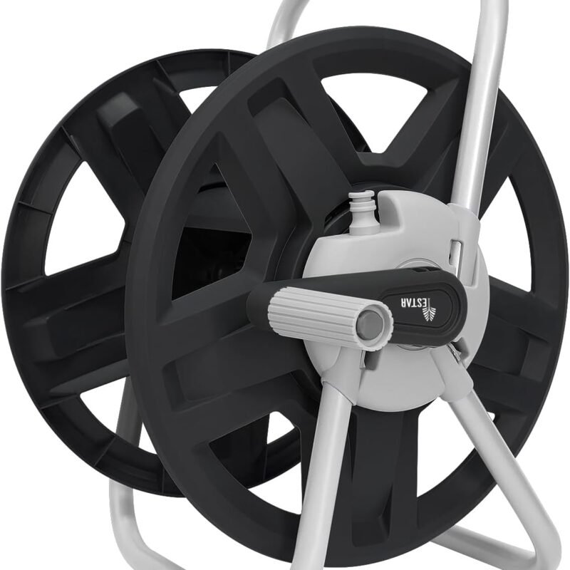 Water Hose Reel Cart, Holds 65-147 Ft of 5/8 Inch Hose, Wall Mounted Garden Hose Cart, Portable Hose Holder for Convenient Hose Storage and Watering