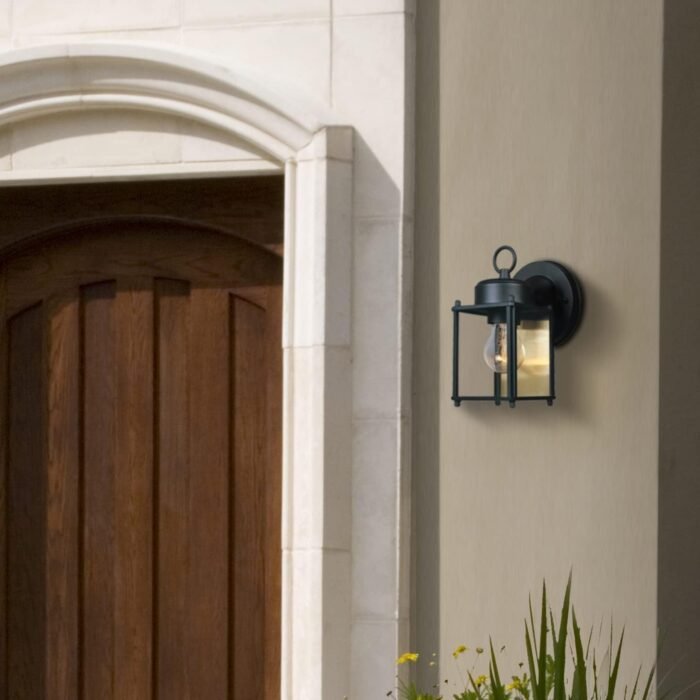 DESIGNERS FOUNTAIN Preston Outdoor Light Fixture, 8 Inch, Exterior Wall Mount Lantern Sconce, Clear Glass Porch Lights for Front Door, Patio, and House Garage, Black, 1161-BK - Image 2