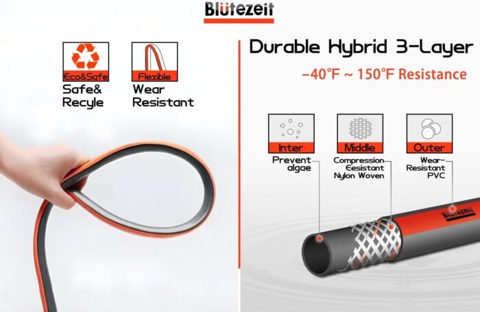 Blütezeit Retractable Garden Hose Reel, 1/2'' x 65ft+6ft Hose Reel Wall Mount with 9 Function Nozzle | Any Length Lock | 180° Swivel Bracket | Automatic Slow Rewind Self-Winding - Image 5