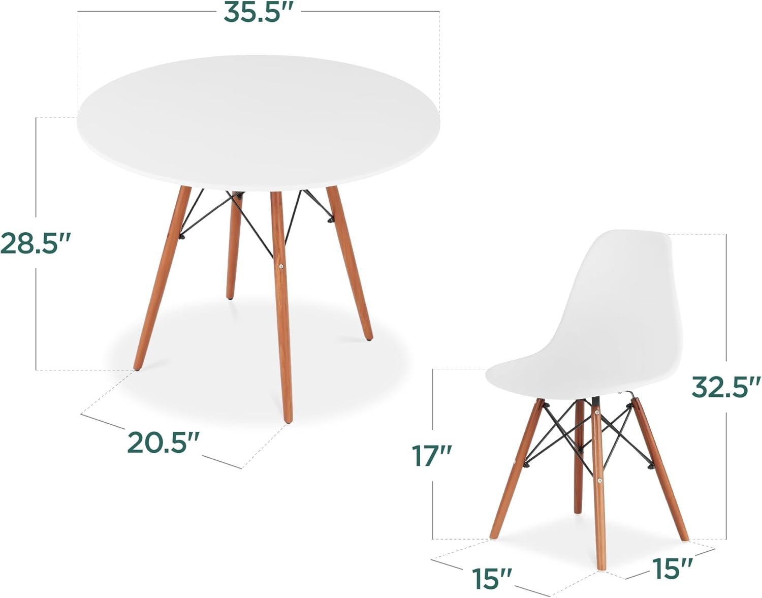 Best Choice Products 5-Piece Dining Set, Compact Mid-Century Modern Table & Chair Set for Home, Apartment w/ 4 Chairs, Plastic Seats, Wooden Legs, Metal Frame - Brown/White - Image 2