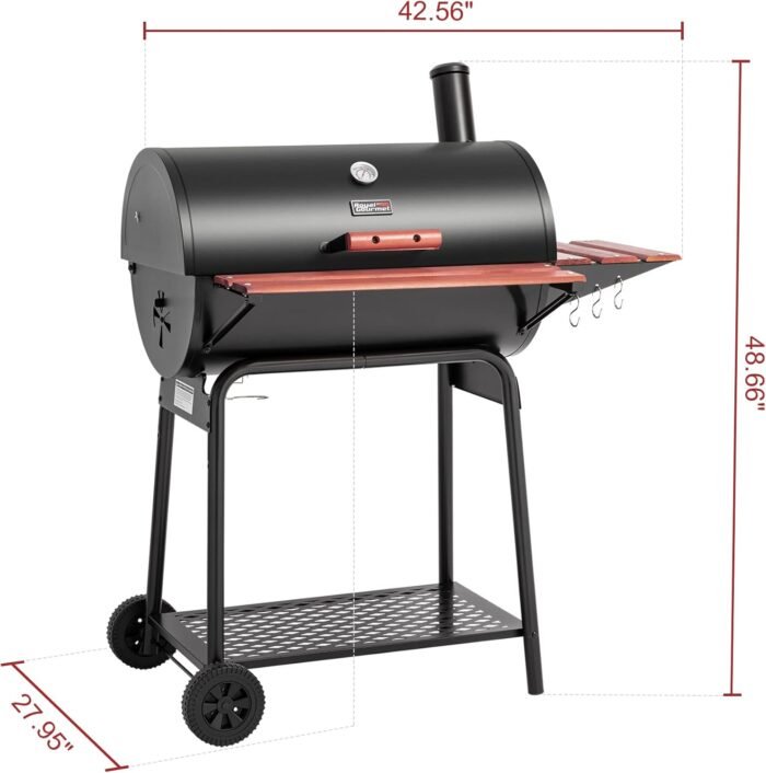 Royal Gourmet CC1830V 30 Barrel Charcoal Grill with Wood-Painted Side Front Table, 627 Square Inches Cooking Space, for Outdoor Backyard, Patio and Parties, Black - Image 5