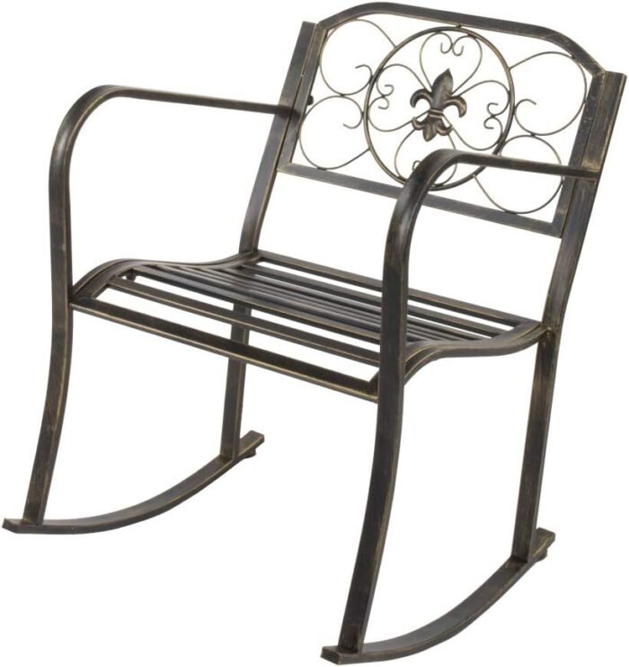 VINGLI Outdoor Rocking Chair, Heavy Duty 660 LBS Wrought Cast Iron Rocking Chair with Back & Armrest, Metal Patio Rockers for Porch, Backyard or Garden