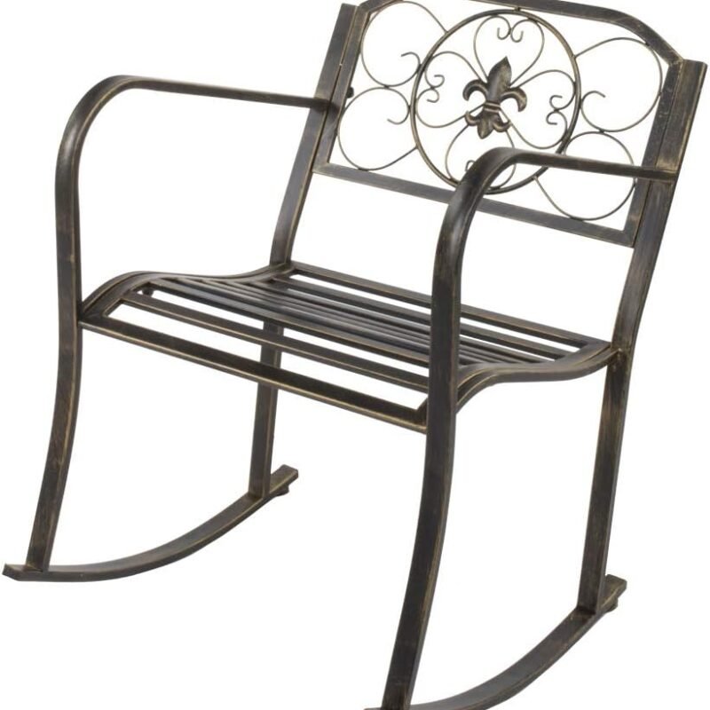 VINGLI Outdoor Rocking Chair, Heavy Duty 660 LBS Wrought Cast Iron Rocking Chair with Back & Armrest, Metal Patio Rockers for Porch, Backyard or Garden