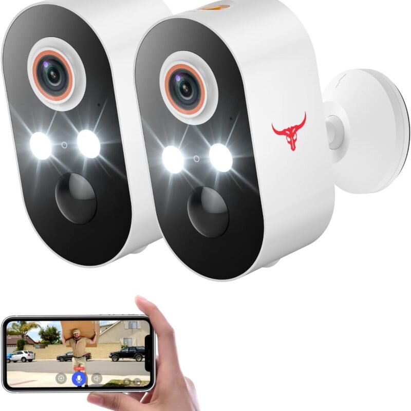 1080P Security Camera Wireless Outdoor, Color Night Vision, Intelligent Human Detection, 2.4Ghz Wi-Fi Support, 2-Way Audio, Battery Powered, Cloud Storage (2 Pack)