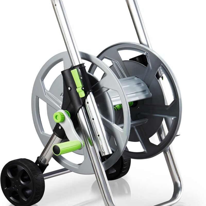 Garden Hose Reel Portable Hose Cart Hold 75-150Ft of 5/8 Inch Hose, Metal Water Hose Holder with Wheels for Outside Yard Lawn