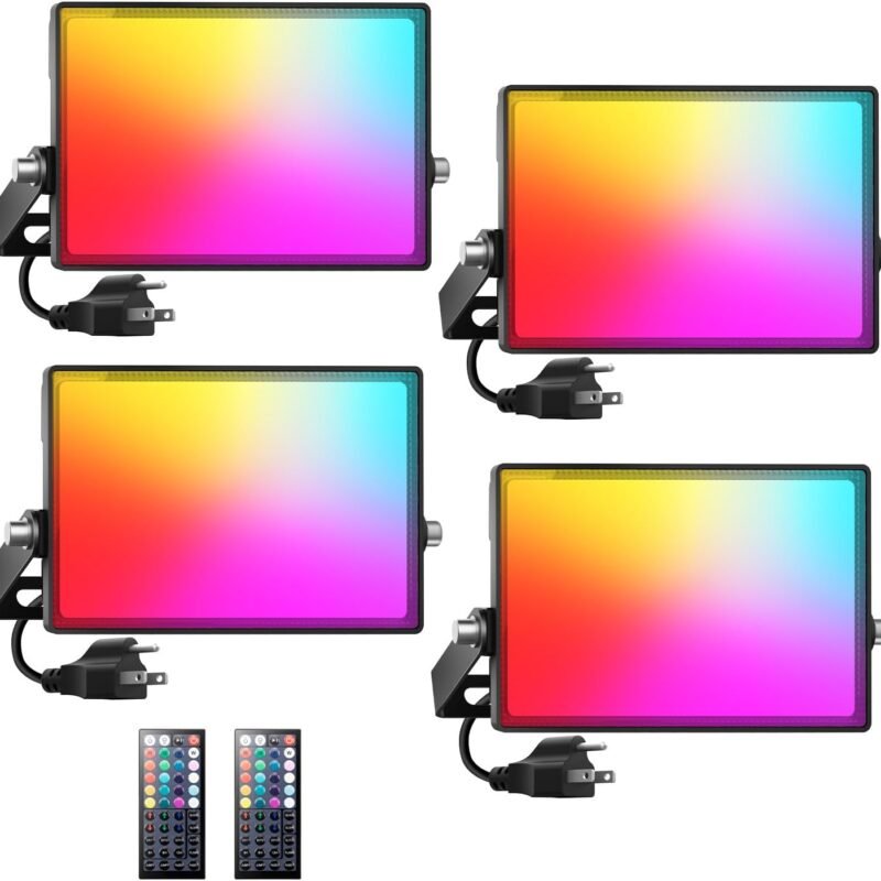 Onforu LED Flood Light Outdoor 250W Equivalent, 25W Color Changing RGBW Floodlight with Remote, 2700K Warm White IP66 Stage Lighting Indoor Uplights for Events, Uplighting for Party 4 Pack