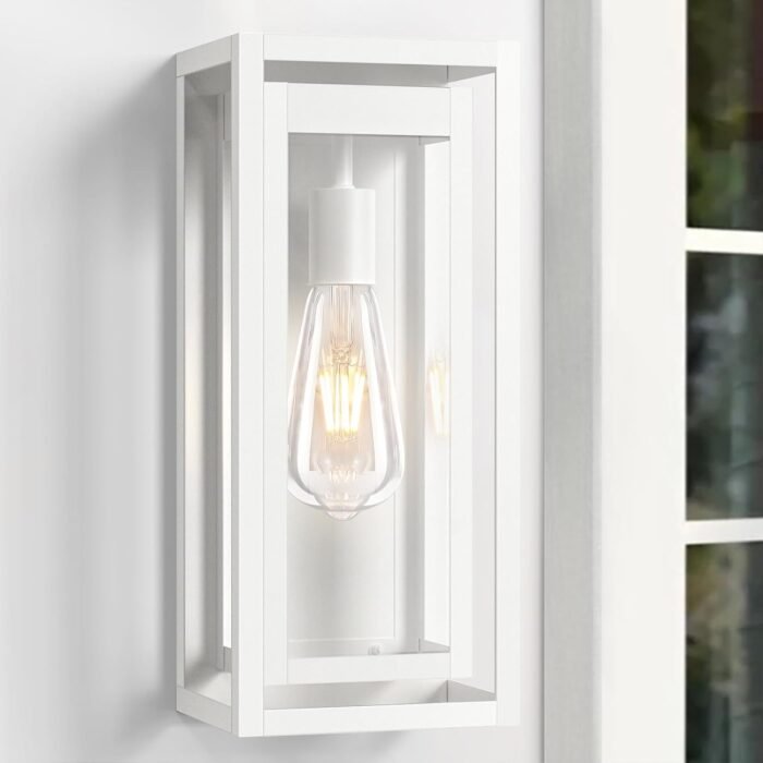 15" Large Outdoor Wall Lights, 2 Pack White Outdoor Light Fixtures, Modern Waterproof Exterior Lighting Sconces with Clear Glass Shade for Front Door, Porch, Garage - Image 8