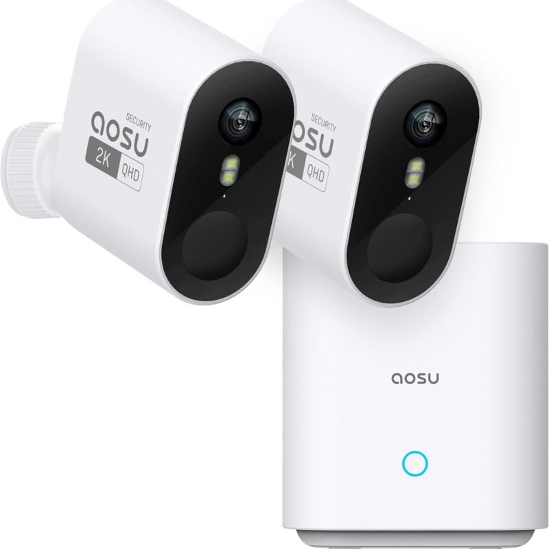 AOSU Security Cameras Wireless Outdoor Home System, True 2K HD Night Vision, No Subscription, 240-Day Battery Life, 166° Wide View, Spotlight & Siren Alarm, Motion Alert, Support 2.4G & 5G WiFi Router