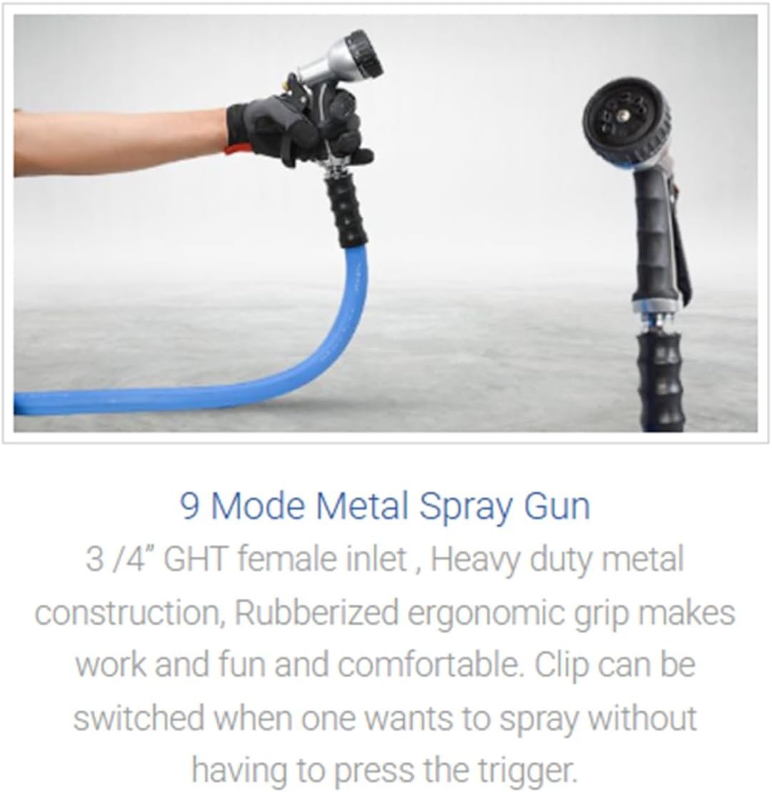 BLUSEAL BSWR5850 Retractable Hose Reel with 5/8" x 50' Hot Water Rubber Hose, 6' Lead-in, 500 PSI, Brass Fittings, Swivel Mount Hose Reel, 9 Pattern Spray Nozzle - Image 5