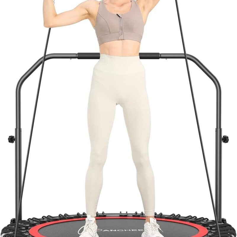 40"/48" Rebounder Trampoline for Adults Kids, ANCHEER Indoor Mini Exercise Trampoline with U Shape Adjustable Handlebar, High-Strength Bungee Cords, Stable & Sturdy Workout Equipment