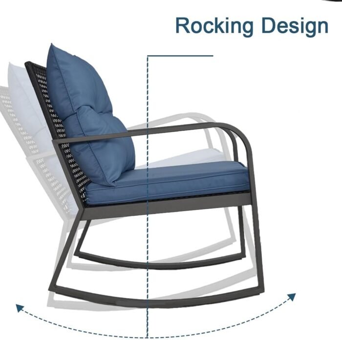 Patio Rocking Chair Outdoor Bistro Set (Dark Blue, 3PIECES) - Image 5