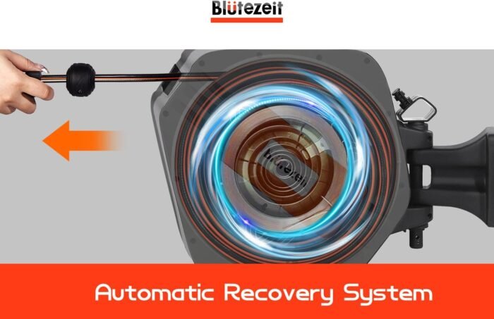 Blütezeit Retractable Garden Hose Reel, 1/2'' x 65ft+6ft Hose Reel Wall Mount with 9 Function Nozzle | Any Length Lock | 180° Swivel Bracket | Automatic Slow Rewind Self-Winding - Image 3