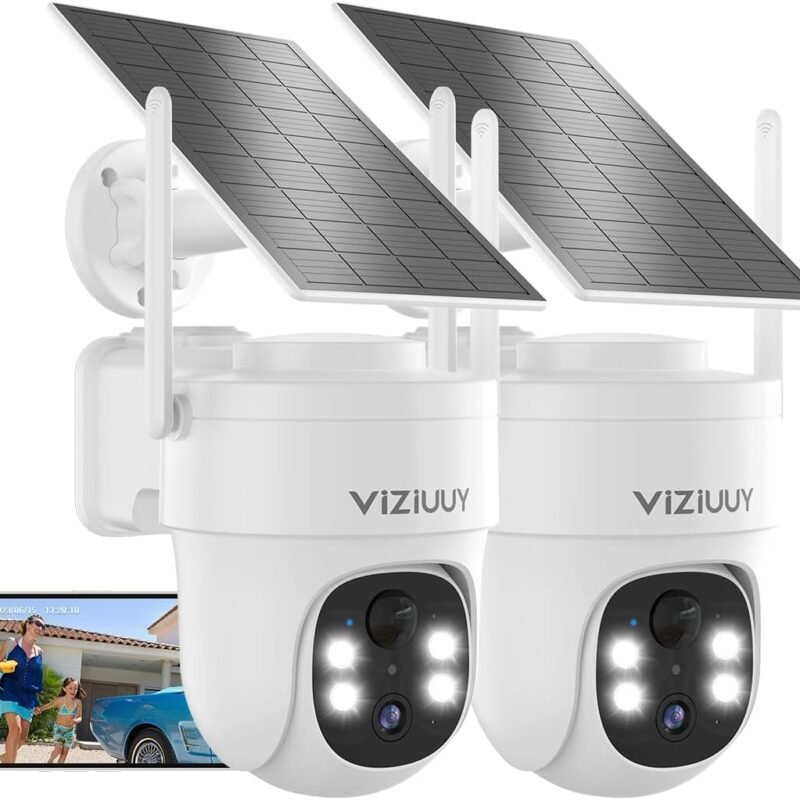 Solar Security Cameras Wireless Outdoor, 2 Pack 3MP Security Cameras Wireless Outdoor, Pan Tilt 360°WiFi Camera with Color Night Vision/PIR Sensor/2-Way Audio/Alexa/Google Assistant