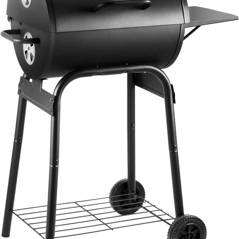 Charcoal Grills Outdoor BBQ Grill, Barrel Charcoal Grill with Side Table, with Nearly 500 Sq.In. Cooking Grid Area, Outdoor Backyard Camping Picnics, Patio and Parties, Black by DNKMOR