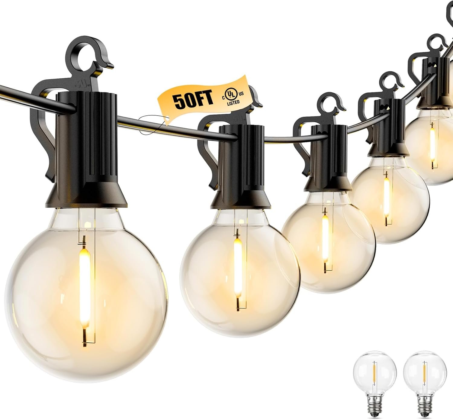 Brightown Outdoor String Lights - Connectable Dimmable LED Patio String Lights with G40 Globe Plastic Bulbs, All Weatherproof Hanging Lights for Outside Backyard Porch (50 ft - 25 LED Bulbs) - Image 2