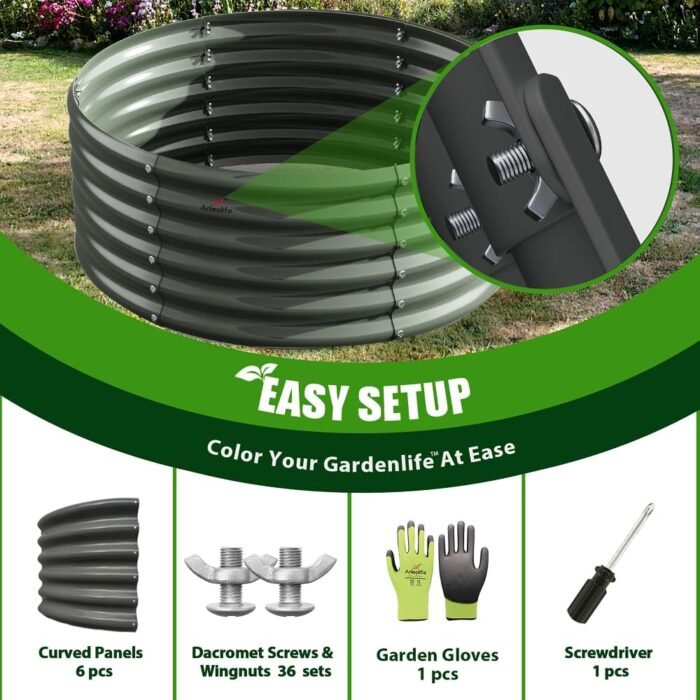 A ANLEOLIFE 2-Pack 4ft x 18” Tall Galvanized Raised Garden Beds Outdoor, Round Metal Planter Box for Planting Vegetables Flowers Herb, Anti-Rust & Easy-Setup, Quartz Grey - Image 7