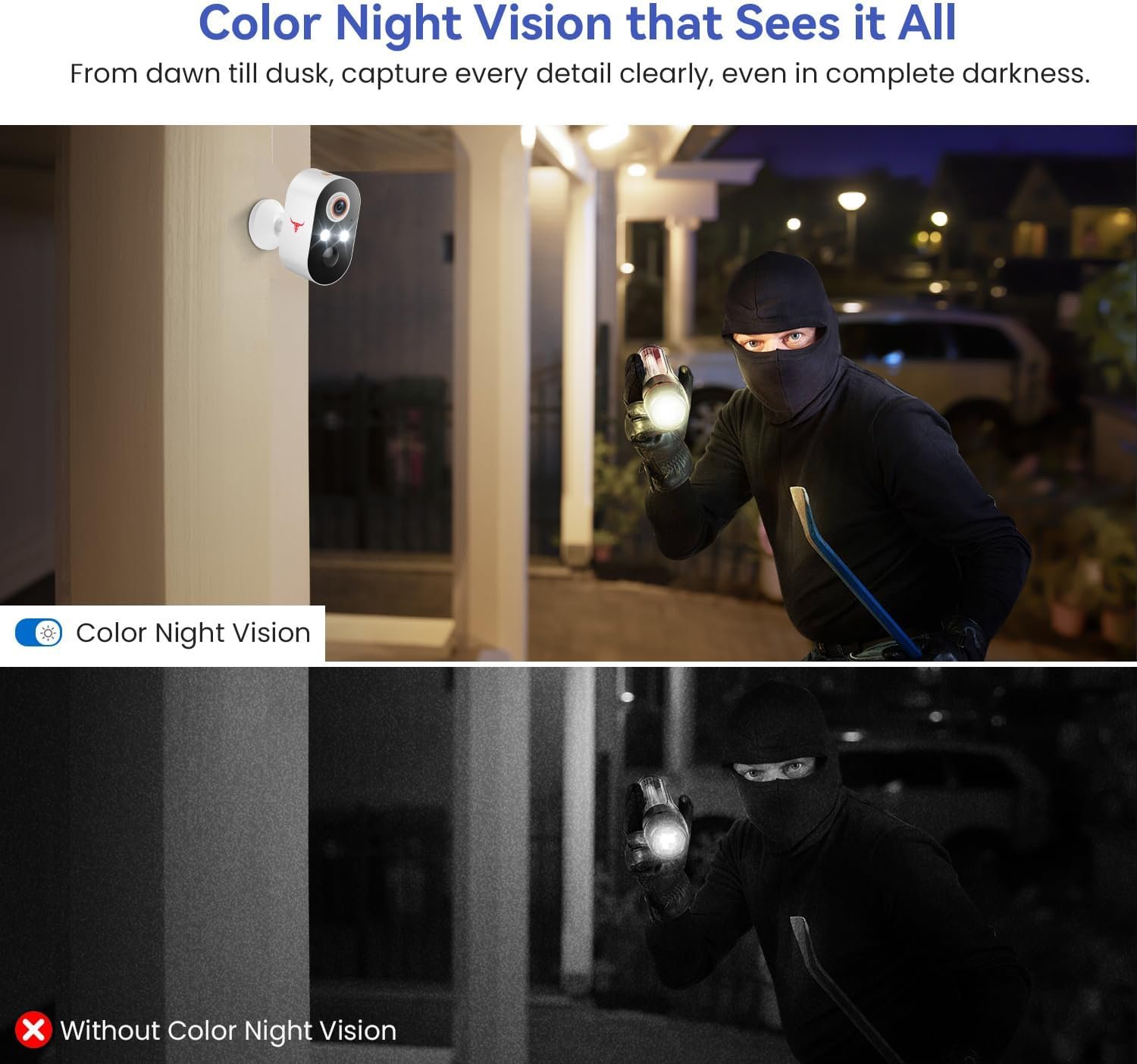 1080p Wireless Security Camera, 2.4GHz Wi-Fi, Color Night Vision, AI Human Detection, PIR Motion Detection, 2-Way Talk, Outdoor Surveillance Bullet Cam (2 Pack) - Image 5