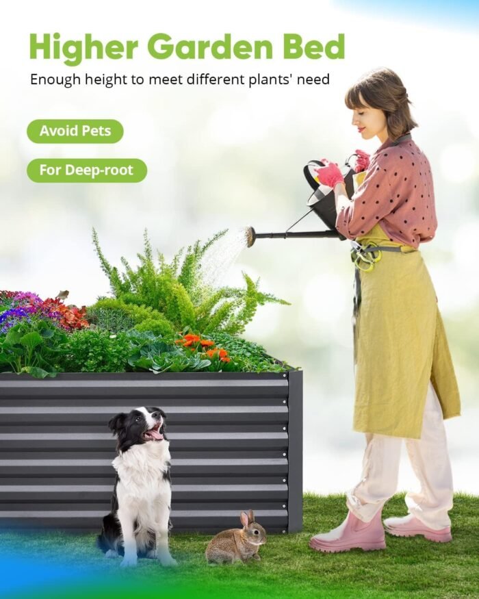 Quictent Galvanized Raised Garden Bed 4x3x2ft Tall Garden Bed Extra Height 22.4" Hold 24cft Soil Outdoor Heightened Planter Box for Deep Root Vegetables Herbs Tomato Cage Included, Dark Grey - Image 5