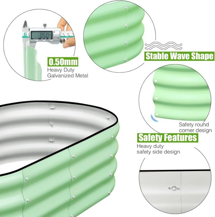 SnugNiture Galvanized Raised Garden Bed Outdoor, 2 Pcs 4x2x1ft Oval Metal Planter Box for Planting Plants Vegetables, Green - Image 2