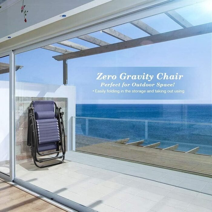 Homall Zero Gravity Chair Patio Folding Lawn Outdoor Lounge Gravity Camp Reclining Lounge Chair with Cup Holder Pillows for Poolside Backyard and Beach Set of 2 (Blue) - Image 8