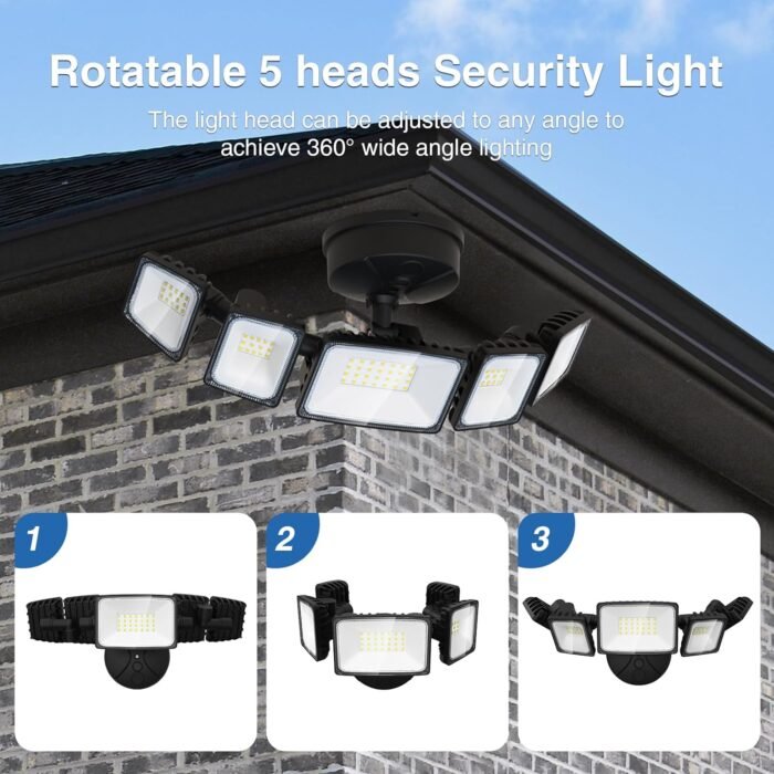 70W LED Flood Lights Outdoor Waterproof IP65, 5 Heads Exterior Security Lights with 360° Lighting Angle, 6500K Super Bright Floodlight Fixture, Outside Lights for House, Backyard - Image 4