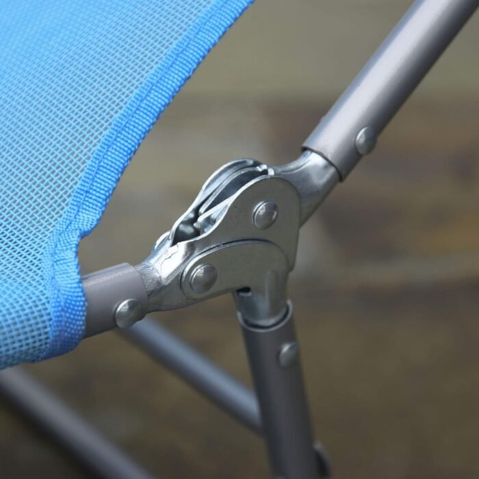 Outsunny Folding Chaise Lounge Pool Chairs, Outdoor Sun Tanning Chairs with Pillow, Reclining Back, Steel Frame & Breathable Mesh for Beach, Yard, Patio, Blue - Image 9