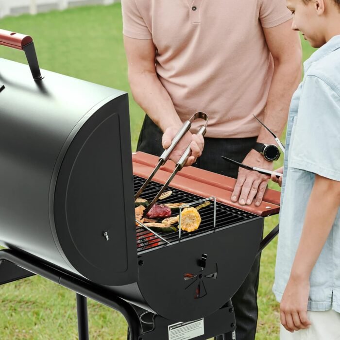 Royal Gourmet CC1830V 30 Barrel Charcoal Grill with Wood-Painted Side Front Table, 627 Square Inches Cooking Space, for Outdoor Backyard, Patio and Parties, Black - Image 7