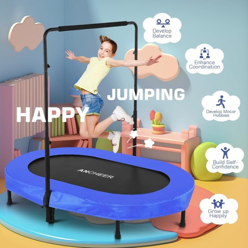 ANCHEER Foldable Trampoline, Mini Rebounder Trampoline with Adjustable Handle, Exercise Trampoline for Indoor/Garden/Workout Cardio, Parent-Child Twins Trampoline Max Load 220lbs