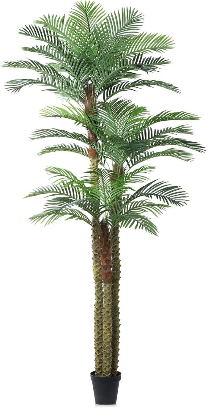 10ft Outdoor Artificial Palm Tree - UV Resistant Tall Fake Tropical Golden Cane Plant for Patio, Poolside, Lawn, Indoor Decor - Large Faux Palm Tree, Set of 1