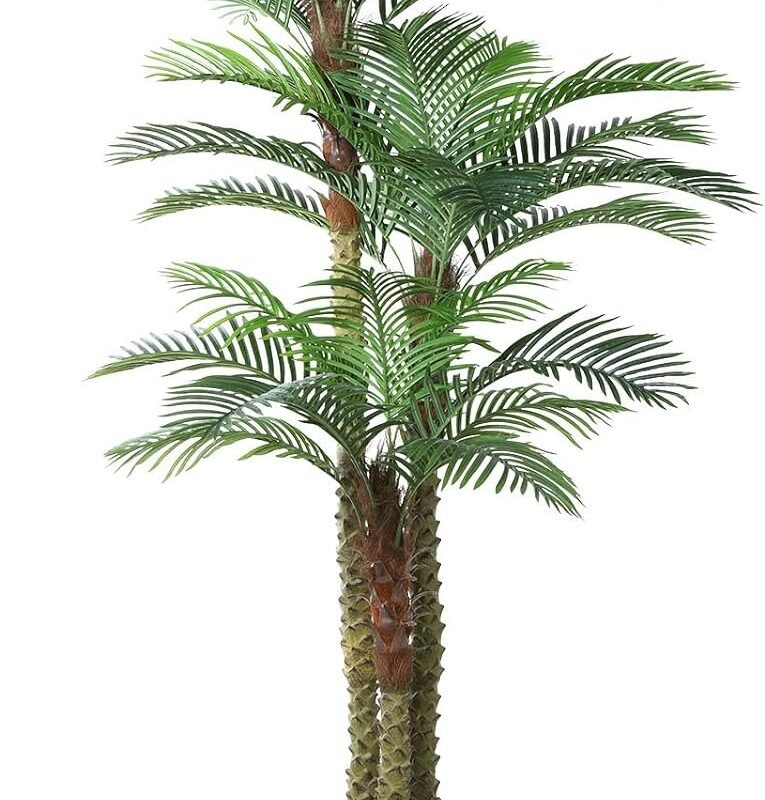 10ft Outdoor Artificial Palm Tree - UV Resistant Tall Fake Tropical Golden Cane Plant for Patio, Poolside, Lawn, Indoor Decor - Large Faux Palm Tree, Set of 1