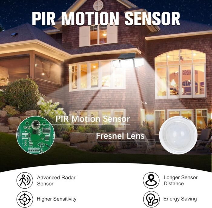 Solar Lights Outdoor 2500LM Motion Sensor Outdoor Lights,3 Head 355° Wide Angle Street Area Lights, Waterproof Security Lights with 3 Modes(Remote,1 Pcs) - Image 7